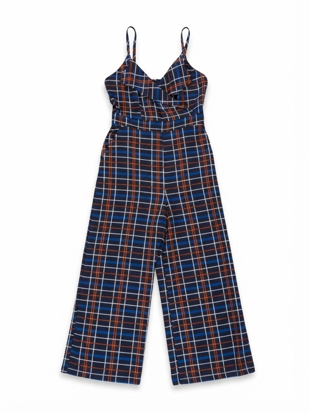 June & Hudson Plaid Wide Leg Jumpsuit S Spaghetti Strap Career Chic Fall Layer